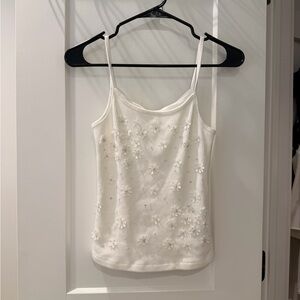 White Floral Appliqué Ribbed Cami